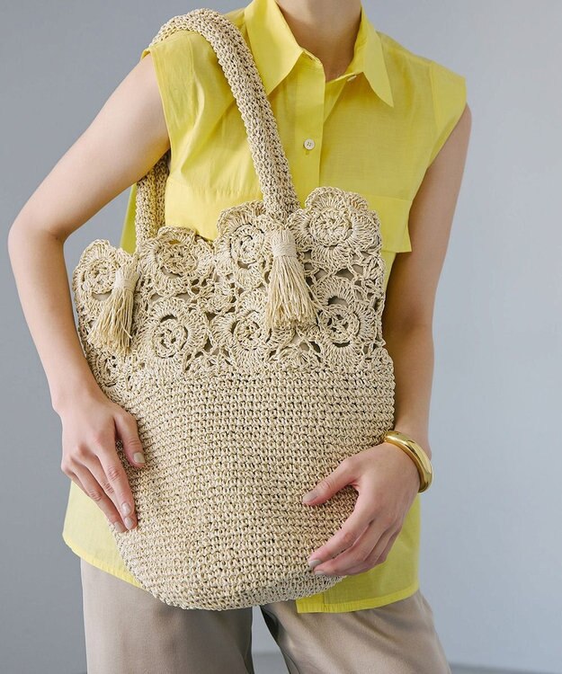 TOPKAPI 【TREASURE TOPKAPI】フラワーモチーフ ペーパー トートバッグ ベージュ