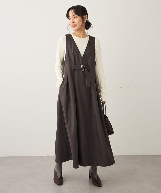 CRAFT STANDARD BOUTIQUE Vネックウェストタックジャンパースカート Dark Gray