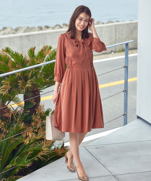 Tiaclasse 【洗える】リボンボウタイワンピース ピンク