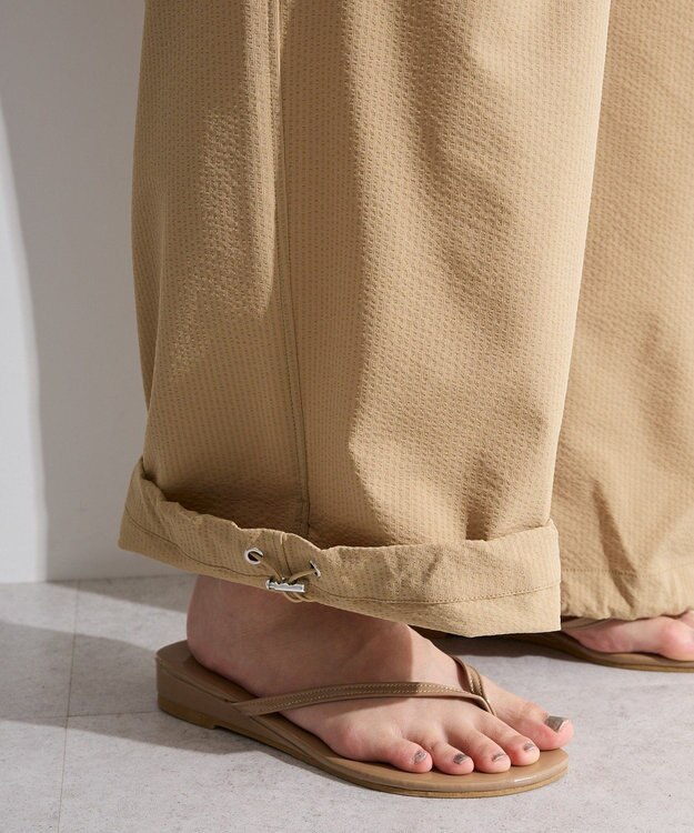 Green Parks サッカー裾ドロストワイドパンツ Beige