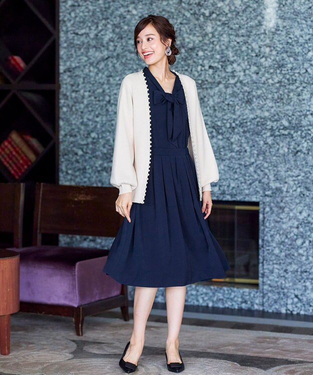 Tiaclasse 【洗える】リボンボウタイワンピース ネイビー