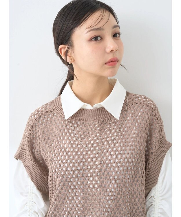 earth music&ecology ＳＥＴ２点メッシュベスト＋シャツ Mocha