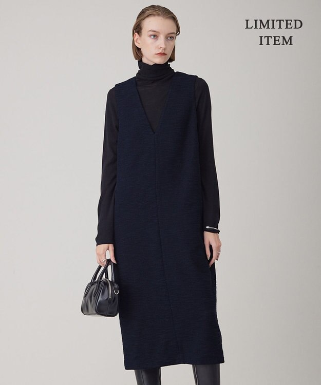 ICB L 【WEB限定・洗える】 ツイードインレイ ジャンパースカート ワンピース ネイビーブルー系