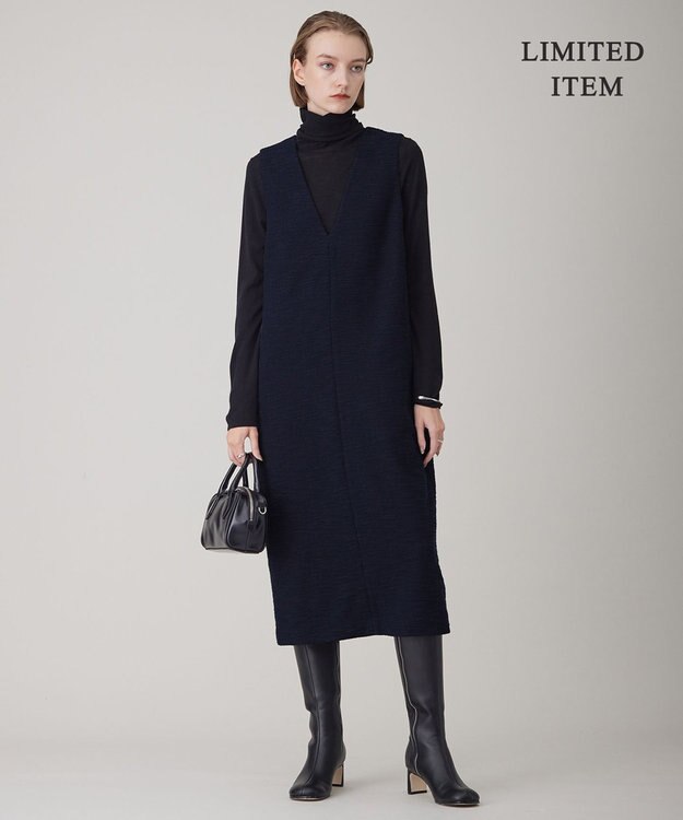 ICB L 【WEB限定・洗える】 ツイードインレイ ジャンパースカート ワンピース ネイビーブルー系