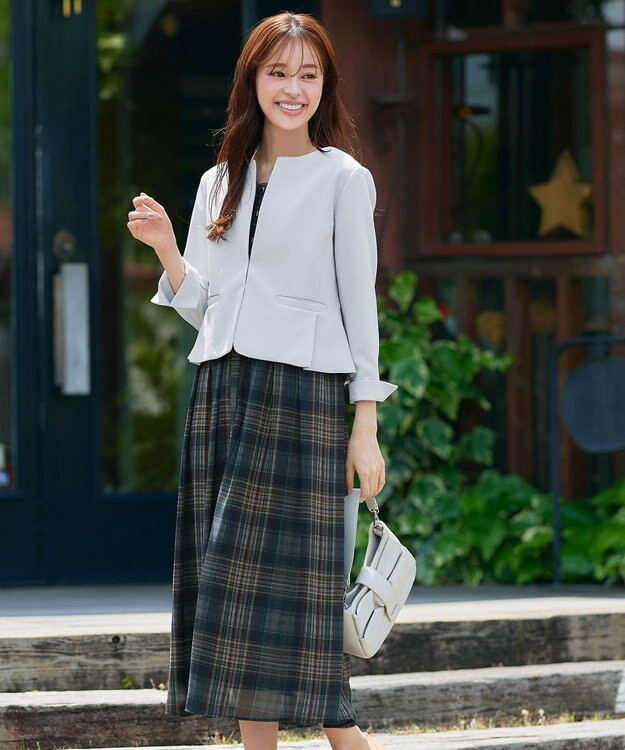 Tiaclasse L 【洗える】フリルワンピース ネイビーチェック