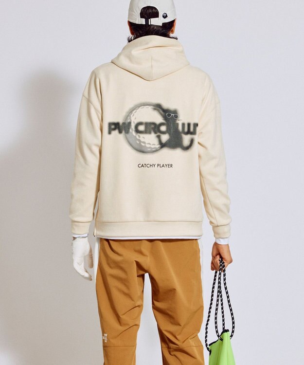 PW CIRCULUS 2025 NEW！【手洗い洗濯可】【MEN】キャットグラフィック スエードライク デタッチャブルフーディ ゴルフ ホワイト系