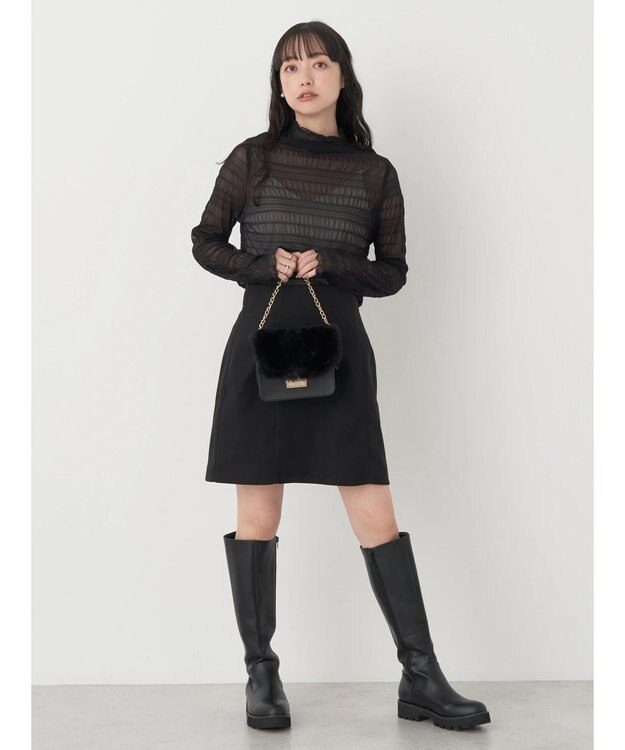 earth music&ecology ジャガードシャーリングシアートップス Black