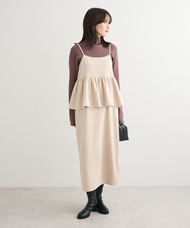 Green Parks ・ｓｗｉｎｇ　ｂｙ　袖パールボタンフレアリブニット Mocha