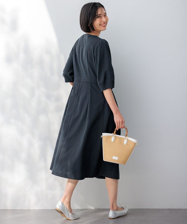 23区 S 【接触冷感/速乾】ドライタッチスラブツイル ワンピース ネイビー系