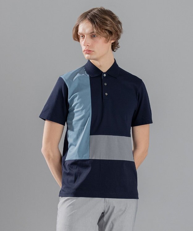 JOSEPH HOMME カラーコットンブロック ポロシャツ ネイビー系3