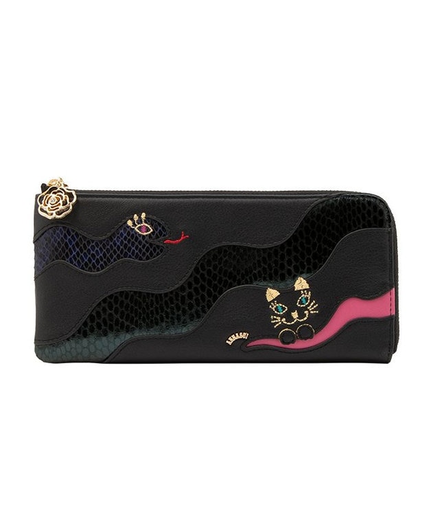 ANNA SUI ウィズスネーク  Lファスナー薄マチ長財布 クロ