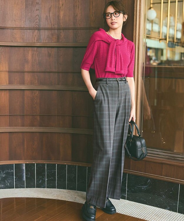 ANY SIS L ケーブルニット カーディガン ラズベリー