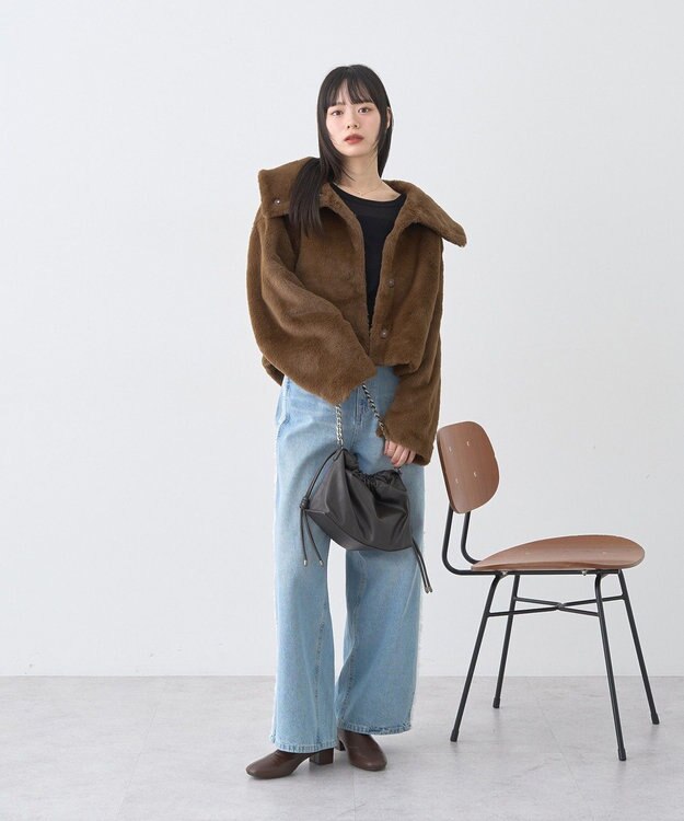 earth music&ecology ワイドフリンジデニムパンツ Light Indigo