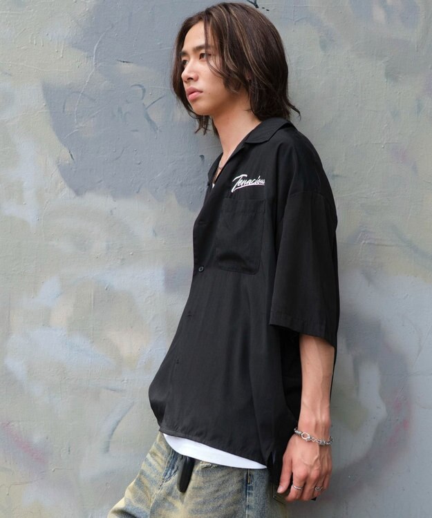 WEGO 【ユニセックス着用ITEM/MLサイズ展開】オープンカラーグラフィックシャツ（SS） ブラックその他