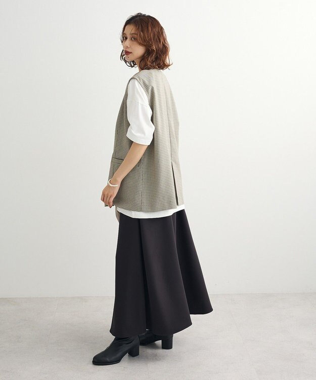 Green Parks ノースリーブチェックジレ Black