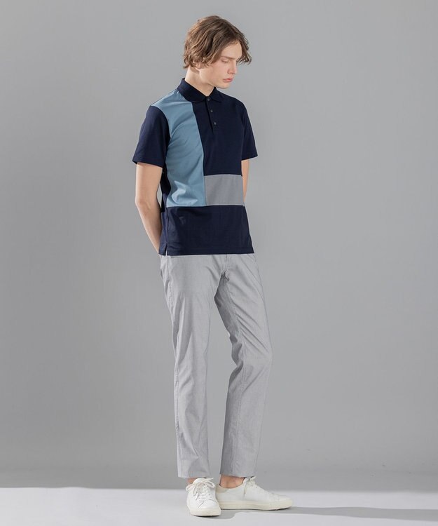 JOSEPH HOMME カラーコットンブロック ポロシャツ ネイビー系3