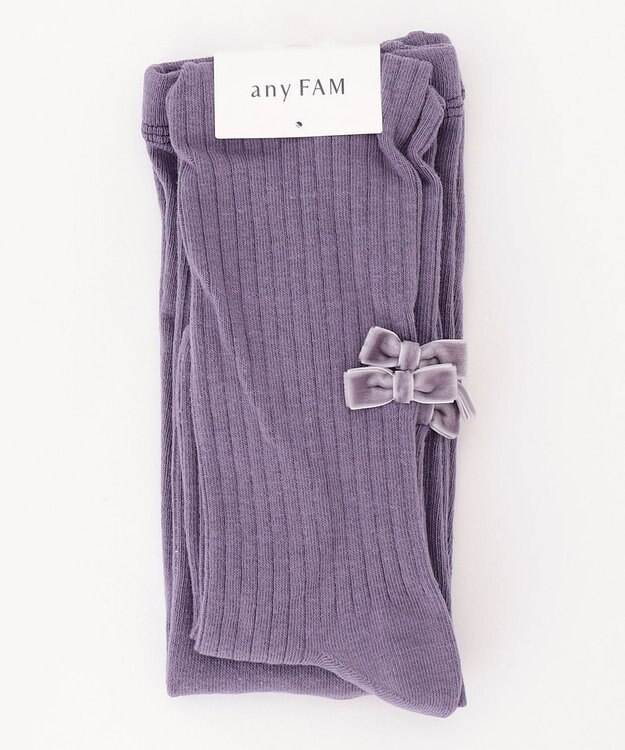 ANY KIDS タイツ（リブ×リボン） パープル