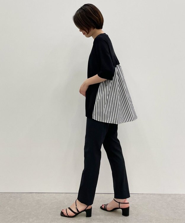 自由区 【洗える】ハイツイストコットンアセテート バックデザイン プルオーバーニット ブラック系1