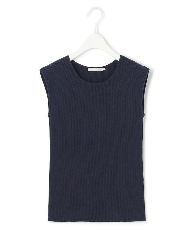 ICB 【UVカット・洗える】 オーガニックコットンリブ ノースリーブニット ネイビー系