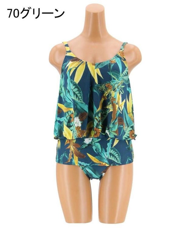 San-ai Resort（三愛水着楽園） 【Coral veil】Lily Garden　ガウチョ 3点セット 9号/11号 グリーン