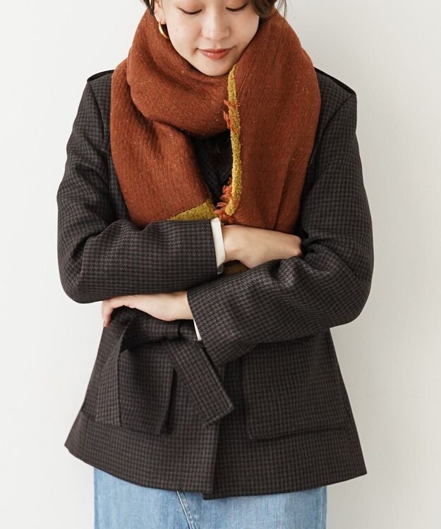 POLS ジャガード織 ウールカットジャガード　ストール イエロー