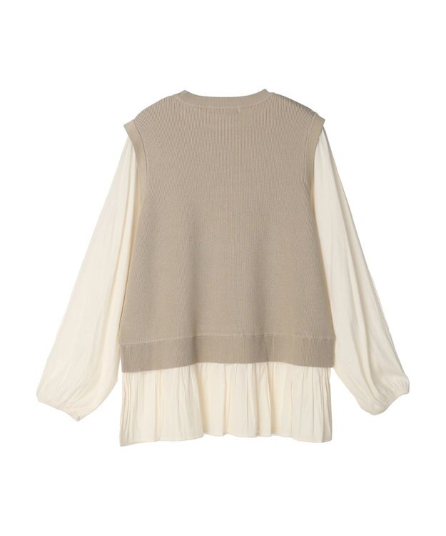 Green Parks とろみ布帛ドッキングニットチュニック Beige