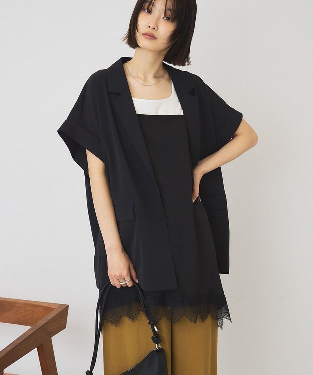 AMERICAN HOLIC イレギュラーヘムサテンレースキャミソール Black