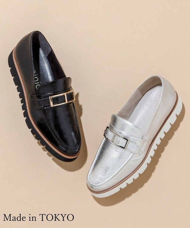Dominic3 スニーカーソール バックルレザーローファー ブラックエナメル
