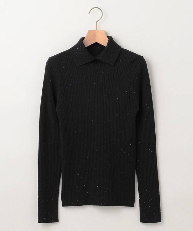 組曲 【前後着用・手洗い可】ELENAスパンコール襟デザイン ニット ブラック系