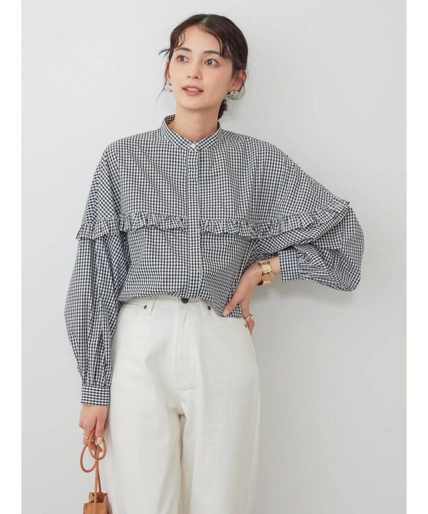 AMERICAN HOLIC フリルバンドカラーシャツ Gingham Check