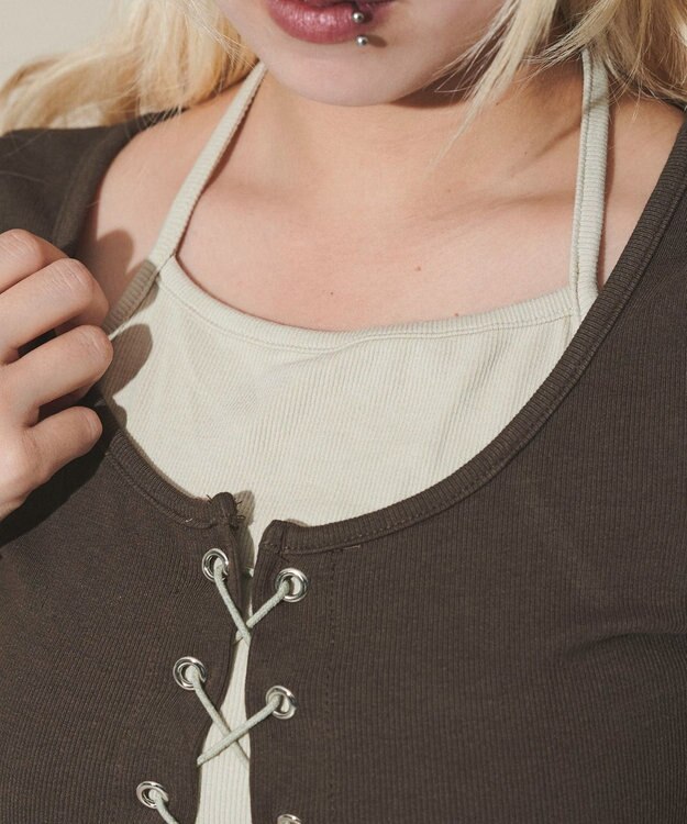 WEGO フロントレースアップレイヤードT ブラウン