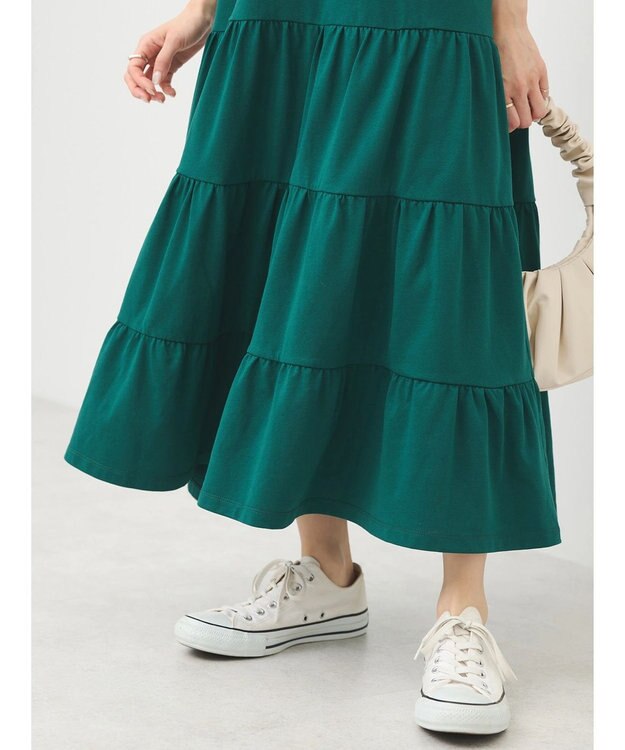 earth music&ecology バックロゴティアードワンピース Green