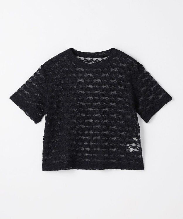 ANY L レースショート丈Tシャツ ブラックレース