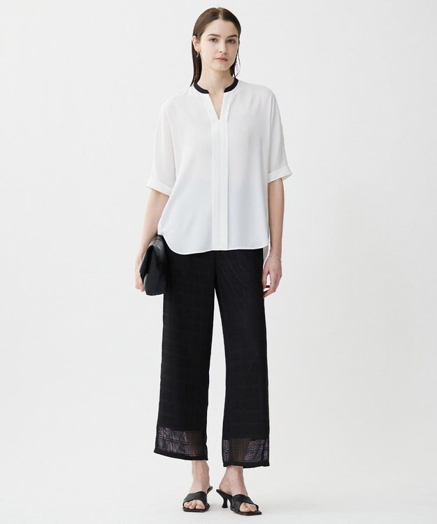 ICB L スクエアチェックレノクロス ワイドストレートパンツ ブラック系