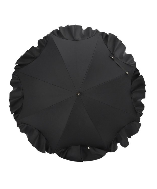 MOONBAT 【雑誌掲載 美人百花6月号】ランバン オン ブルー 晴雨兼用日傘 長傘 フレアフリル＆チャーム 遮光 遮熱 UV ブラック