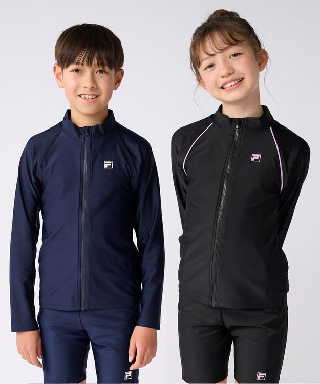 OP／FILA 【FILA】スタンドカラー長袖フルジップラッシュガード ブラック×パープル