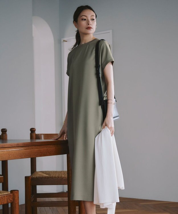 ICB 【接触冷感・UVケア・速乾・洗える】FluidBackSatin ワンピース オリーブ系