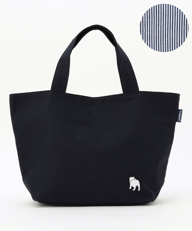 J.PRESS LADIES 【完全受注生産】ポーチ付き キャンバス ミニトートバッグ ネイビー×ストライプ系