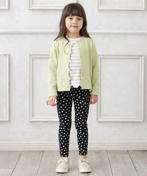 ANY KIDS スナップボタン リボン カーディガン ライム