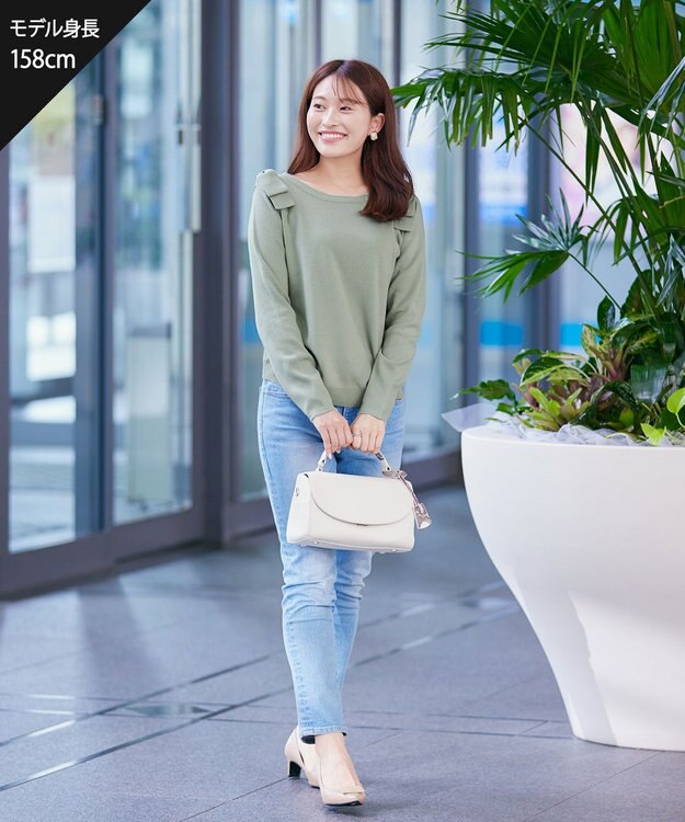 Tiaclasse 【洗える】ショルダーリボンニットトップス ミント