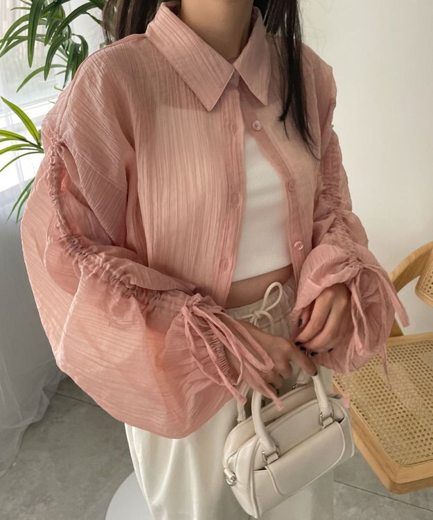 WEGO 楊柳シアードロストショートシャツ ピンク