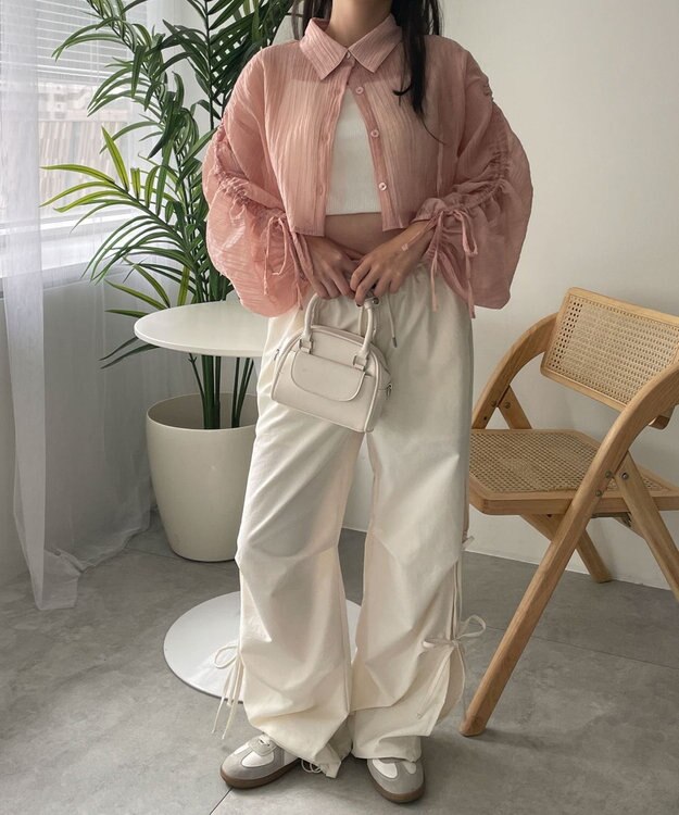 WEGO 楊柳シアードロストショートシャツ ピンク