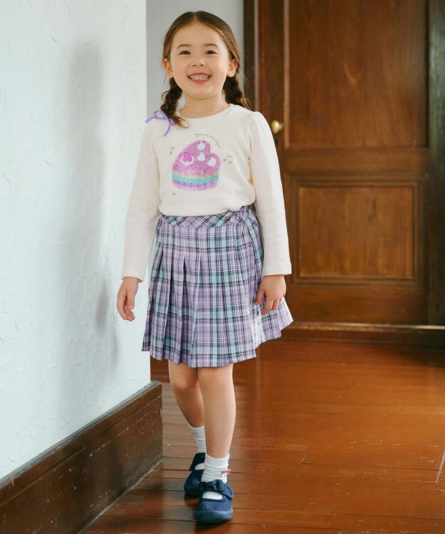 ANY KIDS ラメチェックプリーツスカパン ラベンダー系