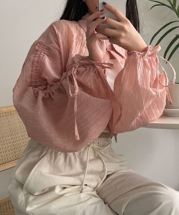 WEGO 楊柳シアードロストショートシャツ ピンク