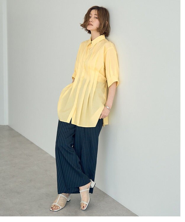 YECCA VECCA 【ORGABITS】タックロングシャツ Yellow