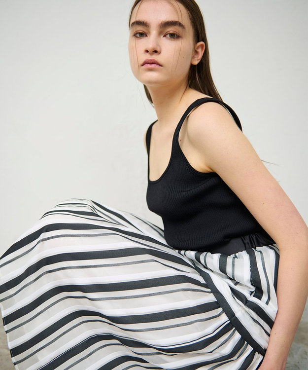 GRACE CONTINENTAL マルチシアーストライプスカート ブラック