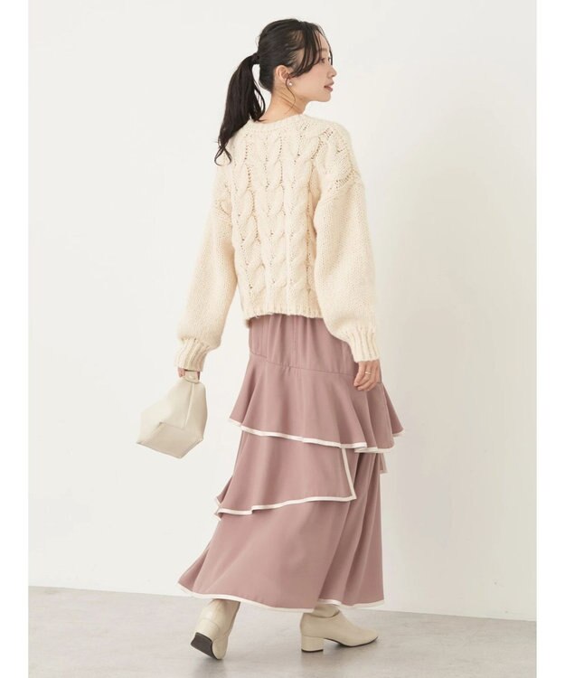 earth music&ecology パイピングフリルティアードスカート Pink Beige
