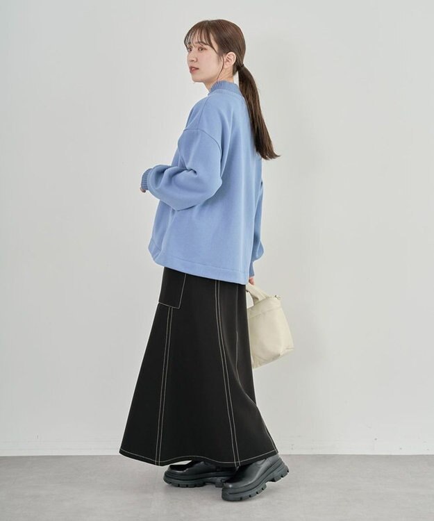 Green Parks 配色リブニットドッキング裏起毛プルオーバ Light Blue