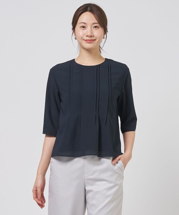 J.PRESS LADIES S シアーブロックチェック カットソー ネイビー系