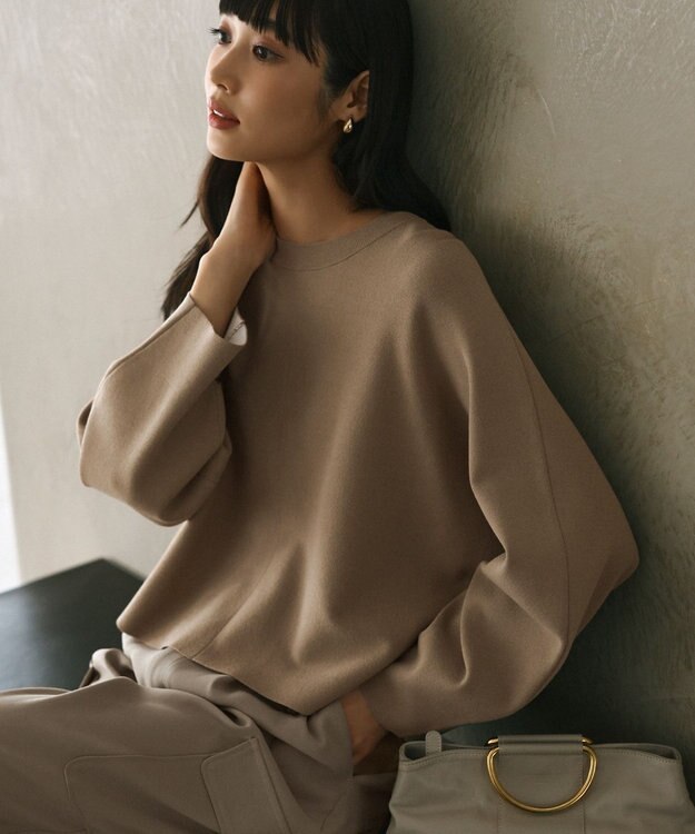 自由区 L 【セットアップ対応・洗える】レーヨンストレッチプルオーバー ニット ダークベージュ